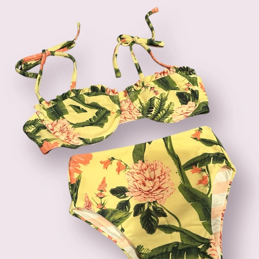 Women's Target Aguabendita Tropical  Floral Yellow Bikini Set Size XXS - Picture 3 of 12